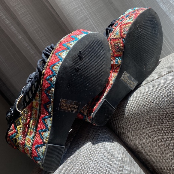 Ethnic Beaded Embroidery Sky High 5 1/2” Boho Wedge with Jute Rope Straps - 8 - Picture 14 of 16